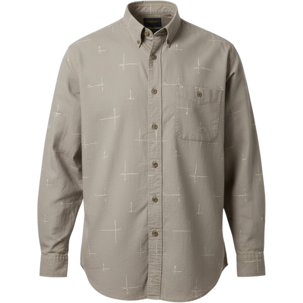 Woolrich Shirt Mens XL 6047 Brown Fishing Rods‎ Gray Button Down Cotton Gorpcore